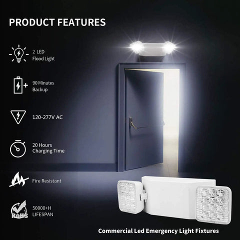 Commercial Emergency Light Fixture With UL Certification, gray LED square heads, 360 degree adjustable, door exit lighting image