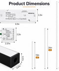 DEIGCYU LED Recessed Lighting Kit, 6 Pack Black Self-Adhesive Light Bars product dimensions diagram with sizes and components.