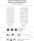 Diagram showing assembly instructions for Knotty Pine Wood Sliding Barn Door Kit 36x84 Dark Walnut DIY Unassembled Panels.