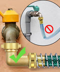 Brass 3/4 Inch GHT 90 Degree Elbow Garden Hose Connector Kit With Male And Female Adapters, Rust-Resistant, Leak-Proof, No Fuss, Includes 5.5 Inch Coil Spring Connector, Rubber Washer, Stainless Steel Spiral Ring For Quick, Easy Watering, brass elbow on wall spigot with hose attached