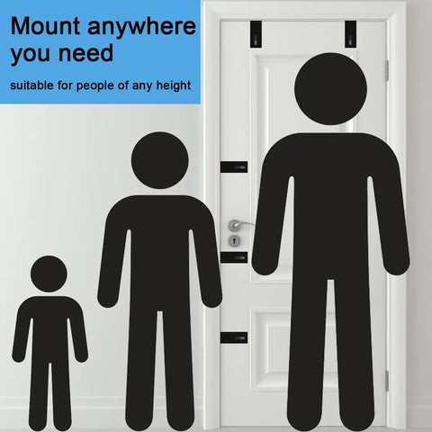 Heavy Duty Door Mount Bracket For Lockboxes Featuring Slick Swivel Hooks And A Rock Solid Hold Perfect Realtor Essential Plus Vacation Rental Key Holder Quick Attach Black with height indicators next to a door.