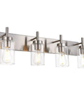 Vanity Bathroom Light Fixture In Brushed Nickel, 4 Light Modern Wall Sconce With Clear Glass Shades, Mid Century Industrial Design