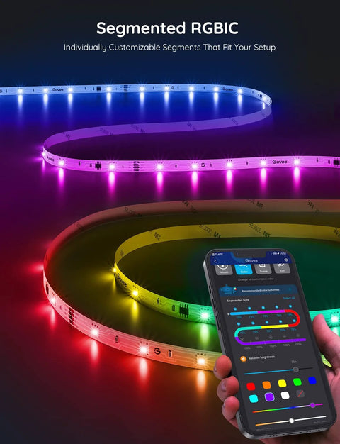 Govee RGBIC LED strip lights, 16.4 ft, color-changing, Bluetooth app control with music sync
