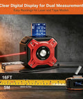 Laser Tape Measure 2-in-1,131ft/40m Laser Distance Meter&16ft/5m Tape Measure with clear digital display and laser beam.