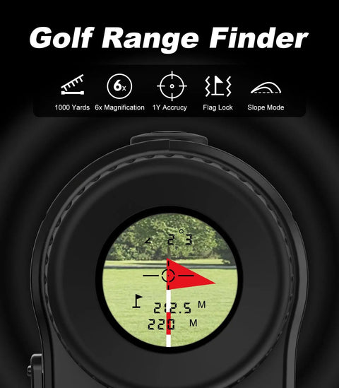 Go To Golf Rangefinder With Slope Compensation 1000 Yard Range 6x Magnification Flag Lock Vibration Rechargeable Laser Range Finder display