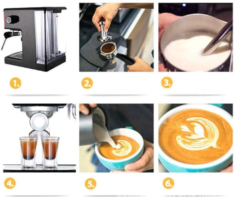 Compact Espresso Machine With Milk Frother And Direct Button Controls, Two Cup Capacity, Large 1.7 Liter Water Tank