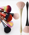 2 Pack Nail Dust Brush Cleaners For Acrylic Dip Powder Makeup And Blush Large Manicure Cleanup Tools with gold and black handles
