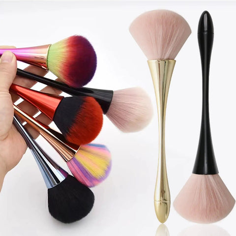 2 Pack Nail Dust Brush Cleaners For Acrylic Dip Powder Makeup And Blush Large Manicure Cleanup Tools with gold and black handles