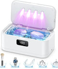 50kHz Ultrasonic Jewelry Cleaner With UV Light, 24oz Stainless Steel Tank, digital timer displayed, eyeglasses being cleaned