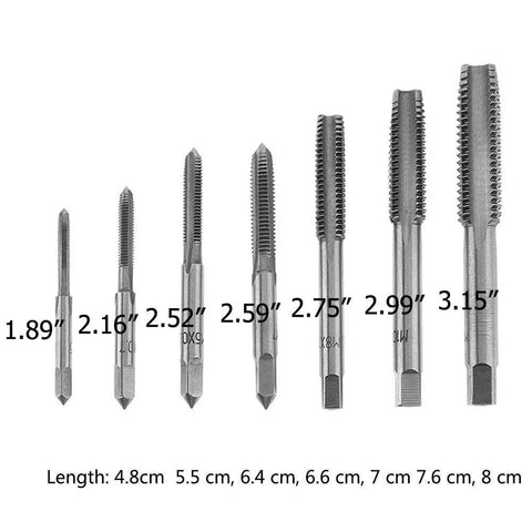 7-Piece Bearing Steel Metric Tap Set M3 To M12 Plug Taps For Auto Repair And Gearhead Machinery Spiral Pointed Threading Tools Kit