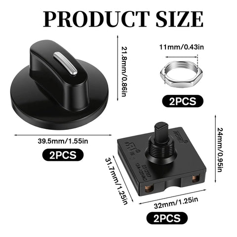 DIY Ready 4 Position Rotary Switch With Knob Replacement For Fans And Small Appliances, 125V To 250V, 3 Speed Settings Plus Off, Durable Universal Speed Selector Switch Pack Of 2, black 2pcs, 39.5mm