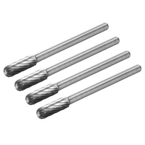 Set of 4 Premium Tungsten Carbide Rotary Files 1/8 Inch Shank Single Cut Cylindrical Radius End Burrs 4mm Dia for metalwork