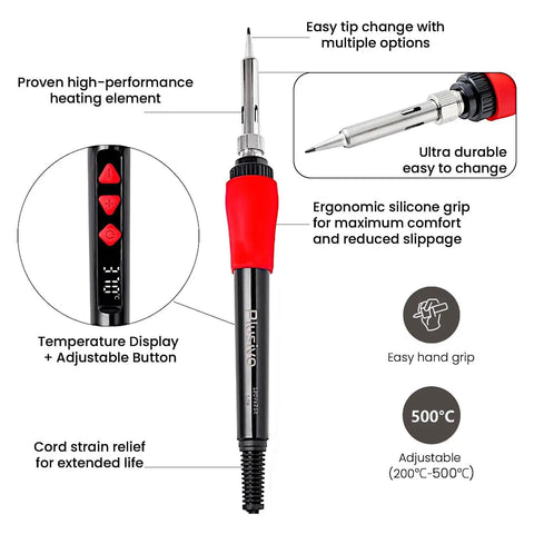60W 120V Soldering Iron Kit With Digital LED Display 5 In 1, ergonomic grip, adjustable 200-500°C, multiple tips