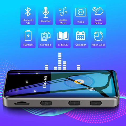 96GB Bluetooth 5.0 MP3 Player With Lossless Music MP4 Support FM Radio HD Speaker Super Light Metal Shell Touch Button Control