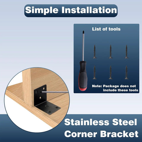 Simple installation of No Fuss Heavy Duty 25 Pack 1.5 Inch L Brackets Featuring 2mm Thick Black Stainless Steel Corner Supports.