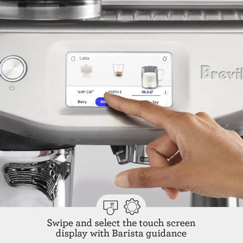 Automatic Espresso And Cold Brew Coffee Maker Featuring Touch Display Auto Milk Frothing Wand For Silky Microfoam And Next Level Latte Art Noir Kitchen Game Changer touch screen interface and hand selecting options.