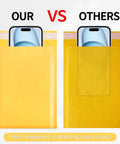 Comparison of yellow kraft bubble mailers, opaque vs. transparent showing privacy for Yellow Kraft Bubble Mailers 3.5x5 Inch Inner, 3.5x6.7 Inch Outer Self Sealing Padded Envelopes For Jewelry, Makeup, And Small Biz Shipping, Durable Adhesive, Lightweight 105 Pack