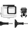 Hero 7 Black Waterproof Housing Case With 45m Depth Rating And Bracket Compatible With Hero 6 And Hero 5 action cameras displayed.