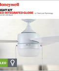 Barcadero Modern 44 Inch Ceiling Fan With Light LED Indoor Fan Three Blades White Finish Pull Chain Control