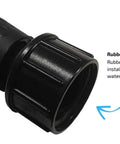 Black plastic 1/2 inch drip irrigation tubing to faucet adapter with rubber washer