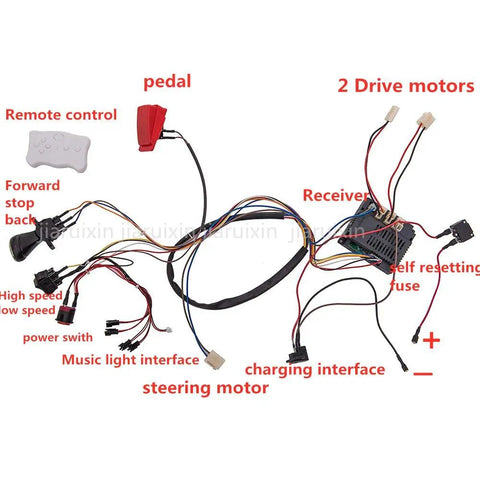 12V Ride On Car DIY Conversion Kit With Remote Control Circuit Board Wiring Harnesses High Low Speed Switches Gearbox Motors