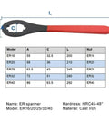 Heavy Duty O-Type ER16 ER20 ER25 ER32 Collet Wrench And Spanner For CNC Mill Machine Tool Chuck with detailed dimensions.
