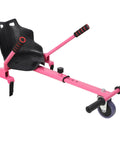 Hoverboard Seat Attachment For Kids And Adults, Adjustable Sturdy Go Kart Frame Fits 6.5, 8, And 10 Inch Hoverboards, Off Road Drifting Go Kart With Soft Handlebar In Pink, featuring pink steel and black seat.