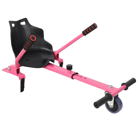 Hoverboard Seat Attachment For Kids And Adults, Adjustable Sturdy Go Kart Frame Fits 6.5, 8, And 10 Inch Hoverboards, Off Road Drifting Go Kart With Soft Handlebar In Pink, featuring pink steel and black seat.