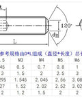 Technical drawing of 200 Piece Hex Socket Set Screw Kit Flat Point Stainless Steel M3 M4 M5 M6 M8 DIN 913 dimensions