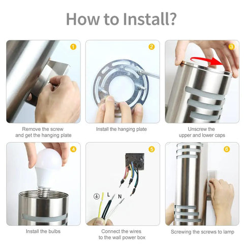Step-by-step installation guide for 2 Pack Outdoor Wall Sconce Lights With Up And Down LED Cylinder Design, 304 Stainless Steel Waterproof Exterior Porch Lighting, E26 Bulb Ready, Double Glass Cylinder Fixture For Patio Or Garage