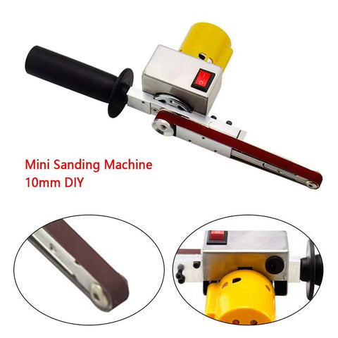 Nifty Mini Electric Belt Sander Packed With A Grippy Handle And Ten Sturdy.4 By 13 Inch Sanding Belts Boasts Seven Smooth Speed Settings For No Sweat Wood Crafting And Fast Metal Polishing Daily, showing compact design and motor.