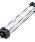 Image of a Beefy Aluminum Pneumatic Air Cylinder 32mm Bore 200mm Stroke, Double Acting with Single Rod, rugged aluminum alloy build.