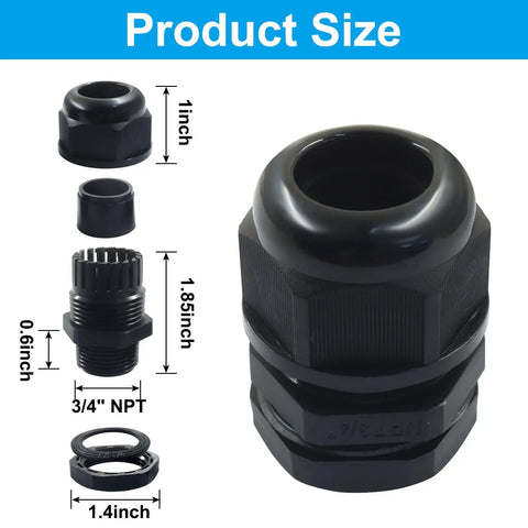 Twelve Pack Three Quarter Inch NPT Cable Glands Nylon Waterproof Adjustable Cord Grips With Locknut And Gaskets Beefy Heavy Duty Strain Relief For Electrical Industrial And Automotive Wires