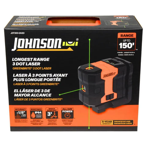 3 Dot Green Laser Level Self Leveling Kit With Magnetic Base Floor Mount And Hard Case For All Day Jobsite Use GreenBrite Technology 150 Ft Range IP64 Dust And Water Resistant Long Battery Life, boxed