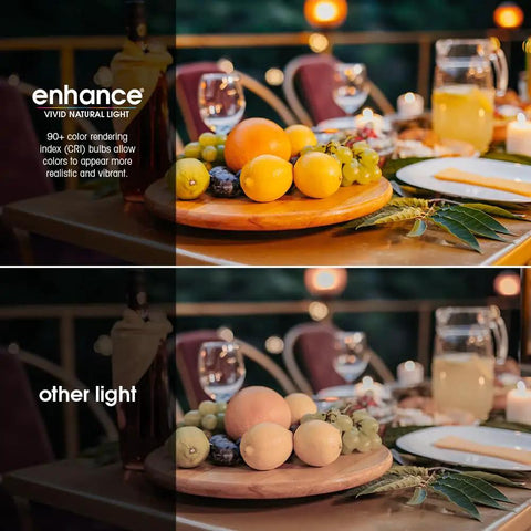 Comparison of 4 Inch LED Recessed Downlight With Baffle Trim And E26 Base Dimmable 2700K Soft White and regular light over a table setting