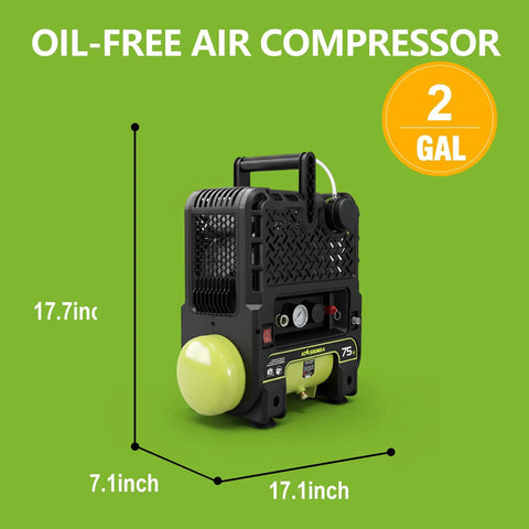 Hasienda 2 Gallon Wall Mount Air Compressor Silent Oil Free Pump 115 PSI Compact Portable Design Perfect For Garage Workspaces Nailing Woodworking And Tire Inflation With Minimalist Space Saving Build