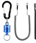 Ultra Strong Magnetic Release Holder With Coiled Lanyard and Aluminum Alloy Hook in Blue, Quick Release Carabiner Clip