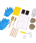 Sweet Kick Ass DIY Painting Set Includes Two Precision Round Brushes And Two Mini Foam Rollers With Metal Frame Tray Liner four mixing cups and gloves.