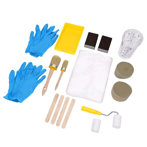 Sweet Kick Ass DIY Painting Set Includes Two Precision Round Brushes And Two Mini Foam Rollers With Metal Frame Tray Liner four mixing cups and gloves.