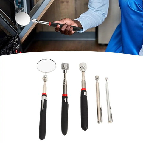 Cool 5 Piece Magnetic Grabber Tool Kit With Stainless Steel Telescoping Rod And Round Inspection Mirror For Reaching Dead Angles Up To 15 Lbs Easy Pickup Gear used under car