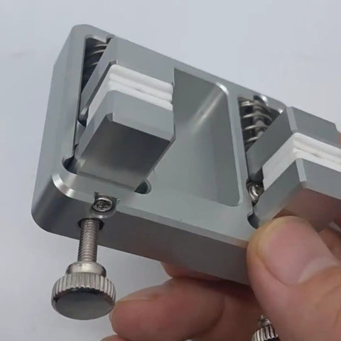 Beefy Heavy Duty Soldering Clamp Station with Adjustable Aluminum Workbench Fixture and Heat Resistant Ceramic Jaw close-up.