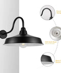16 Inch Dome Barn Light Outdoor Wall Mount Sconce For Farmhouse Rustic Industrial Exterior Lighting Gooseneck Design