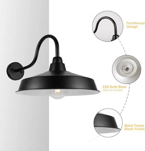 16 Inch Dome Barn Light Outdoor Wall Mount Sconce For Farmhouse Rustic Industrial Exterior Lighting Gooseneck Design