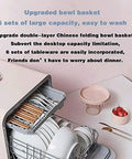 Fully Automatic Countertop Dishwasher With 5L Built In Water Tank And Inlet Hose Featuring Five Programs Rapid 40 Minute Steam Baby Care Sanitizer Auto Air Dry Led Panel Straight Up Reliable Tabletop Washer That Scrubs Clean Effortlessly showing upgraded bowl basket with 6 sets of tableware.