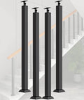 Solid Black Wrought Iron Balusters 90Cm Deck Railing Spindles Heavy Duty Banister Posts Floor Mount showcased in modern staircase.