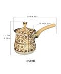 Stainless Steel Turkish Coffee Pot With Long Wooden Handle, Milk Warmer And Butter Melter, Multipurpose Kitchen Accessory, 550Ml Capacity, Rust Resistant, Easy Clean, Brown Pattern