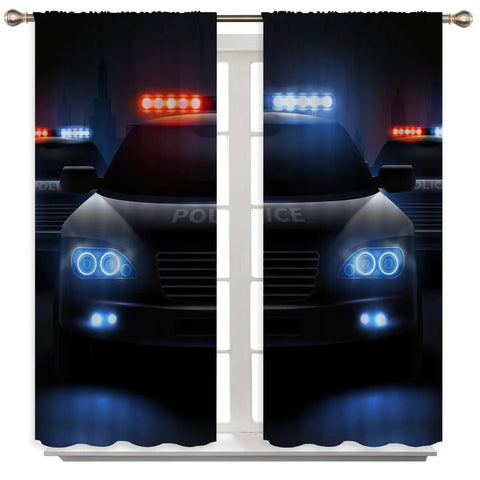 Patrol Wagons Themed Blackout Curtains For Kids Room Decor With City Police Cars And Warning Lights in 42 By 45 Inches