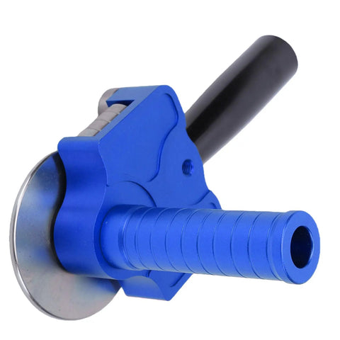 Close-up of the blue handle part of Stainless Steel Sheet Metal Roller Break Bender For DIY And Pro Shops