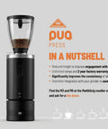 Badass Automatic Espresso Tamper Delivers Killer Precision Brewing Control, Adjustable Pressure Profiles And Slick Calibrated Grip, Smooth Press Action Fits Mahlkonig E80 Grinders, Top Shelf Black Barista Setup 54.3 Mills - display of puq press with coffee beans.