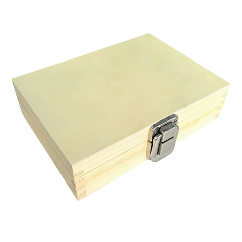 Solid wooden storage box for Heavy Duty Forstner Bit Set Six Piece Woodworking Plug Cutters with metal latch.